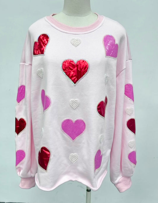 Valentines Sequins Pearls Foil Sweatshirt