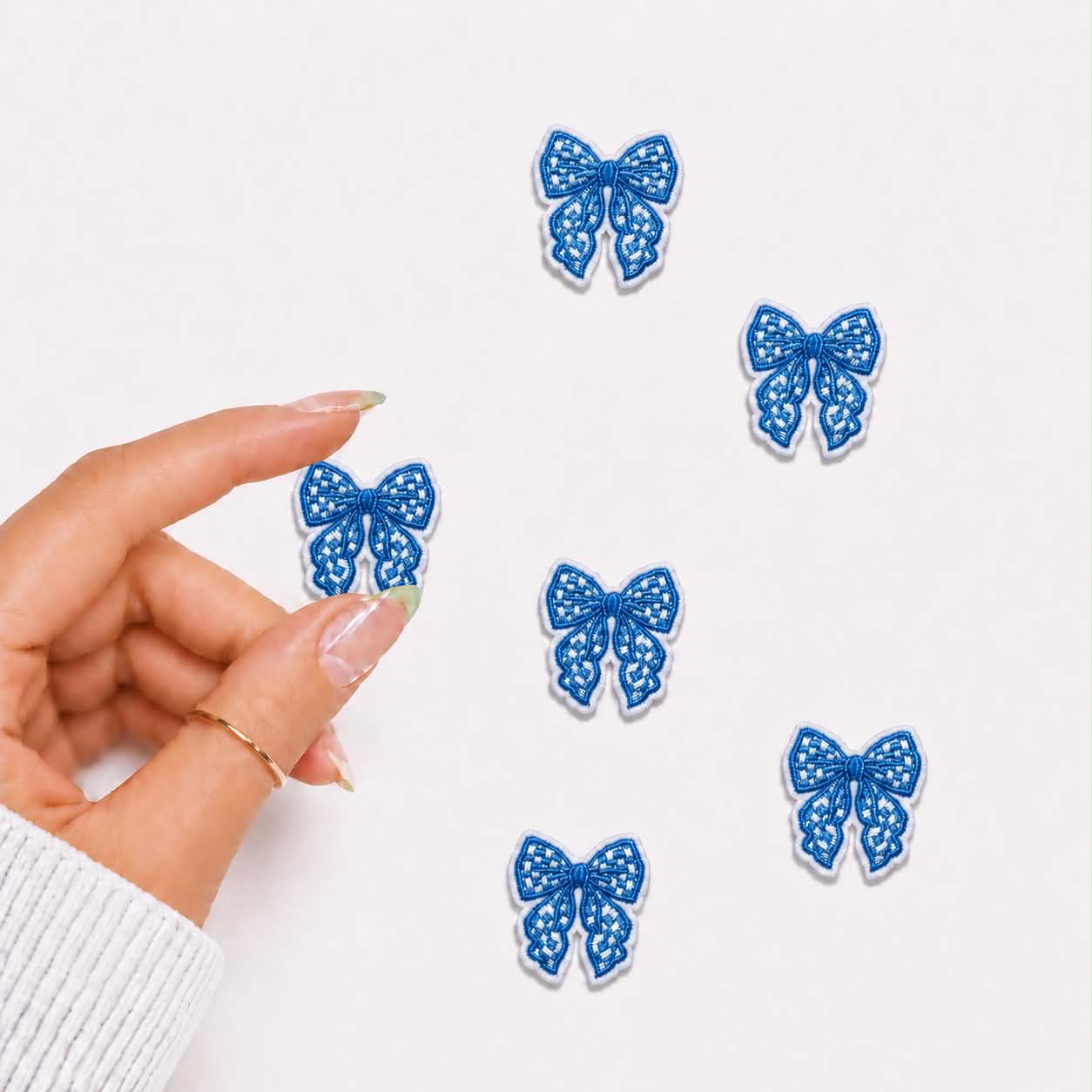 Mini Blue Checkered Bow Embroidered Patch