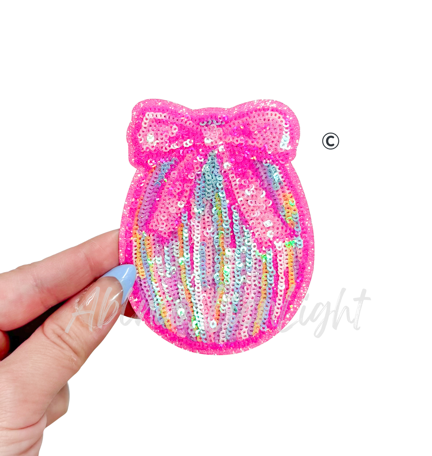 Pink Bow Ombre Colorful Egg Easter Sequin Patch - Small