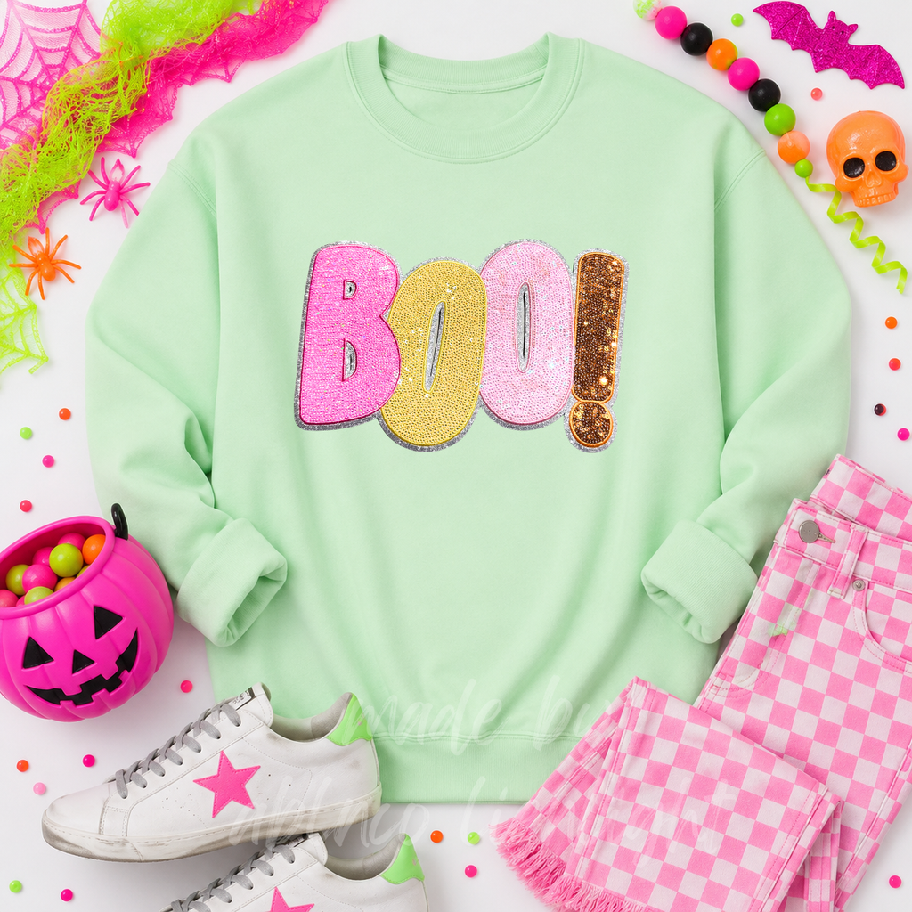 Colorful Boo Halloween Sequin Patch Sweatshirt