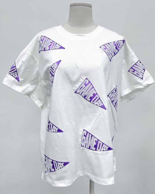 Game Day Flag Purple Foil Sequins Tshirt