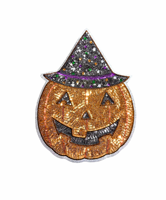 Witchy Pumpkin Halloween Sequin Patch - Large