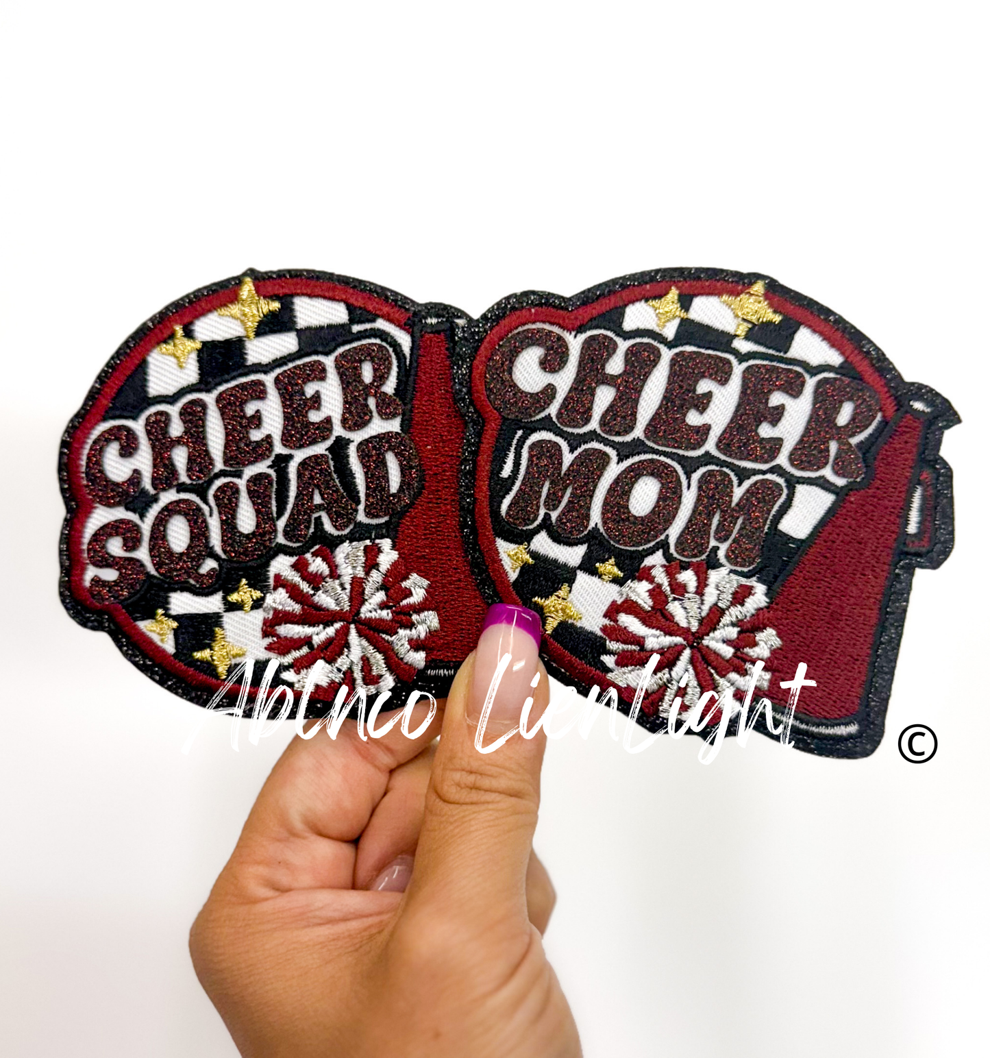 Maroon Cheer Squad & Cheer Mom Glitter Embroidery Patch©️