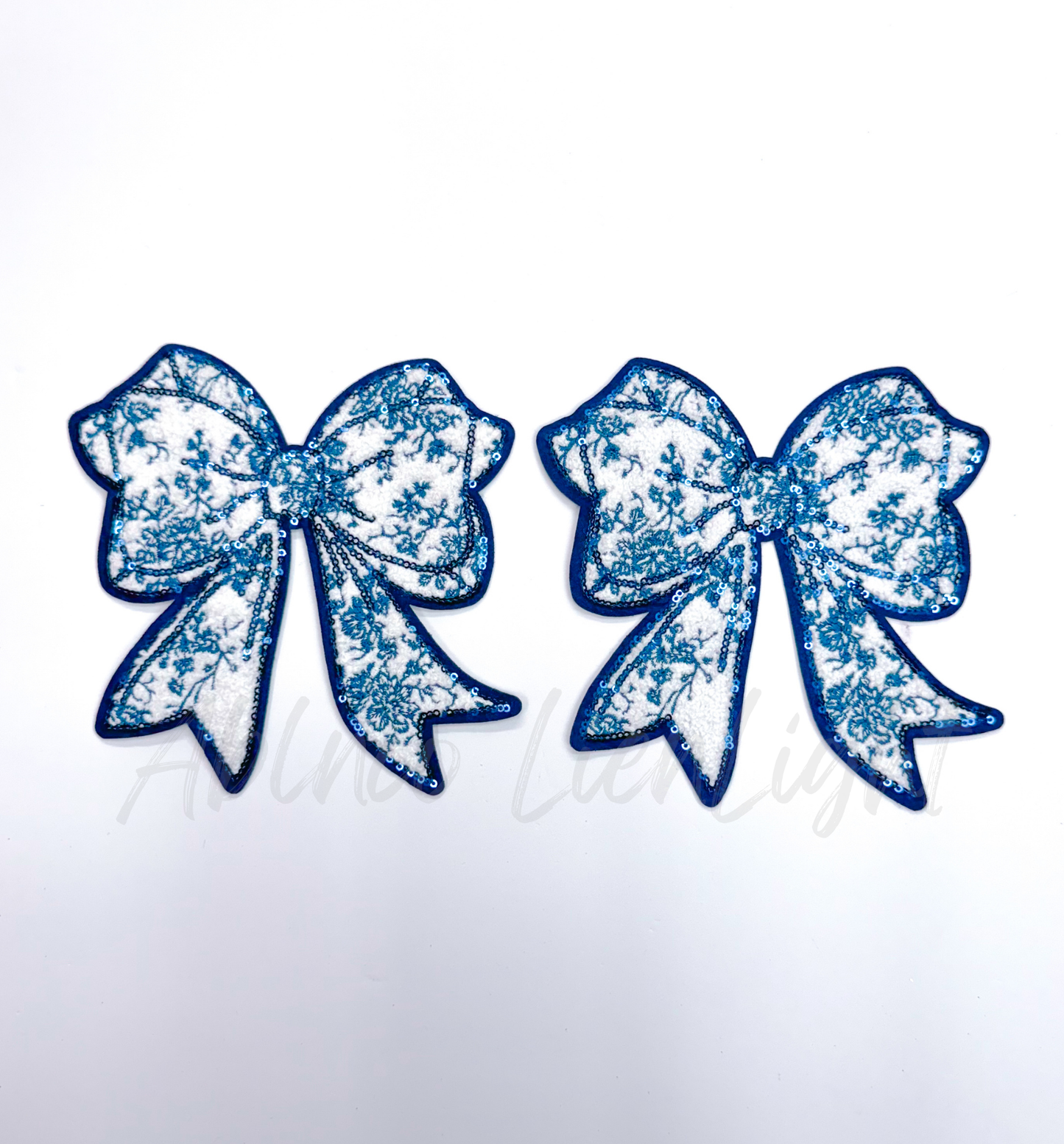 Blue Floral Grand Millennial Side Bows Chenille Patch