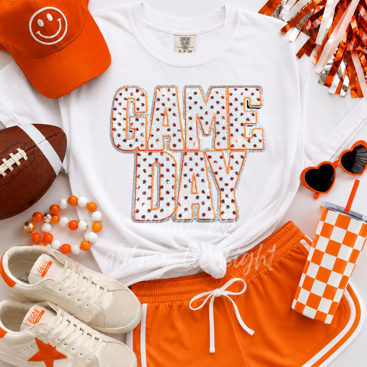 Orange Polka Dots Game Day Sequin Tshirt & Sweatshirt