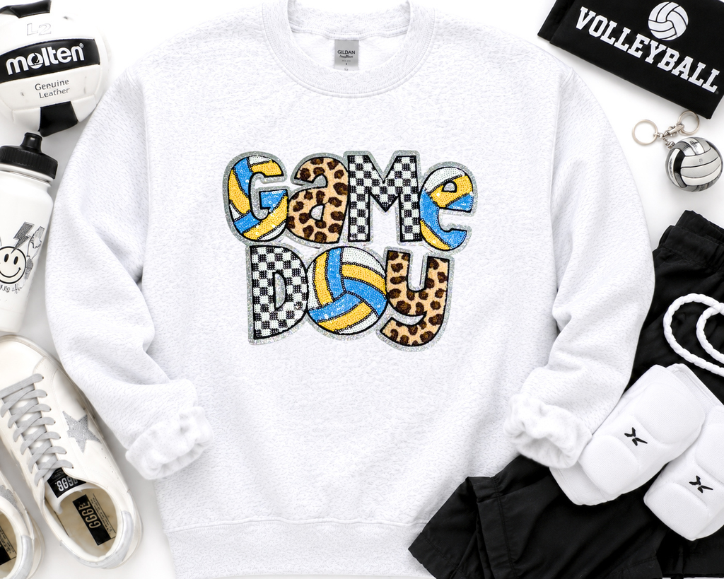 Volleyball Game Day Cheetah Checkered Sequin Patch Shirt