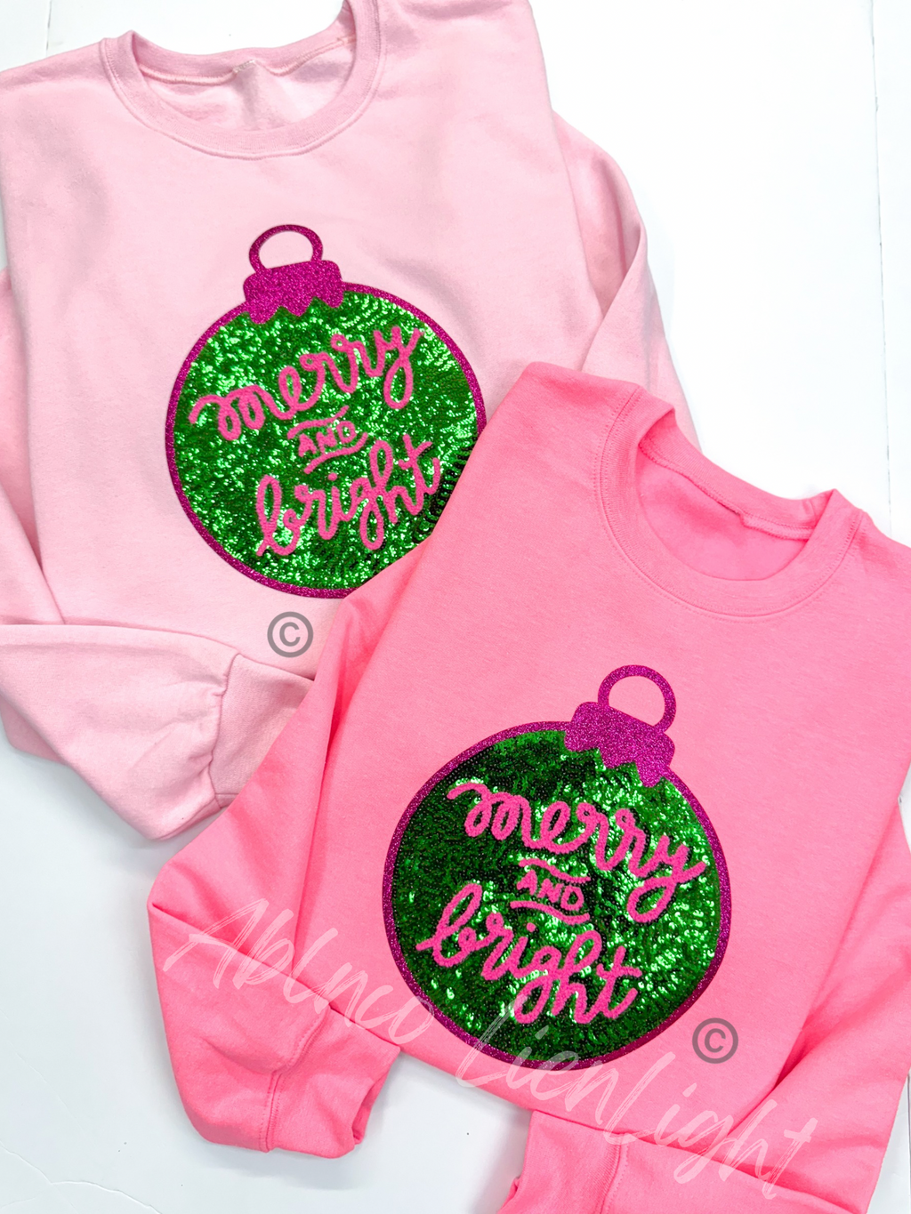 Merry & Bright Ornament Christmas Sequin Patch - Large