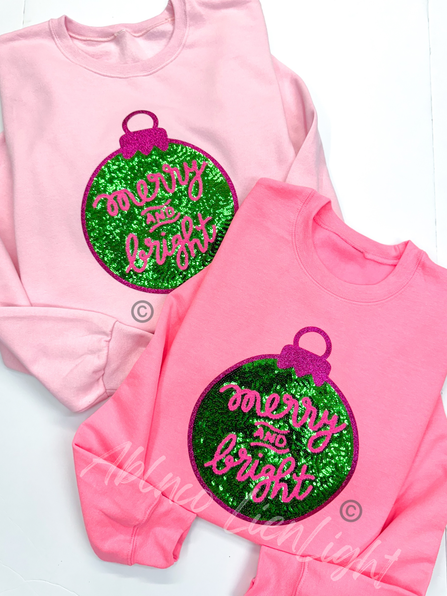 Merry & Bright Ornament Christmas Sequin Patch - Large