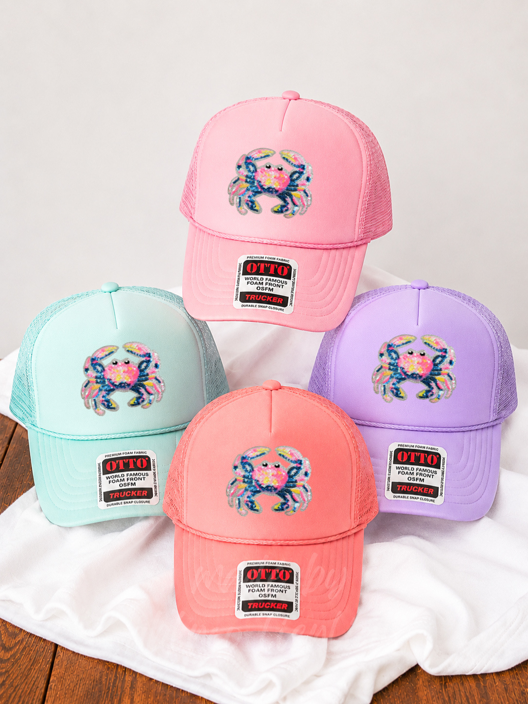 Colorful Sequin Crab Summer Patch Otto Trucker Hat