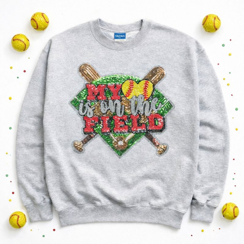 Softball My Heart is on the Field Game Day Sequin Patch Shirt