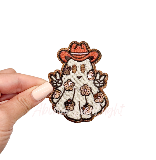 Floral Ghost Halloween Sequin Embroidery Patch