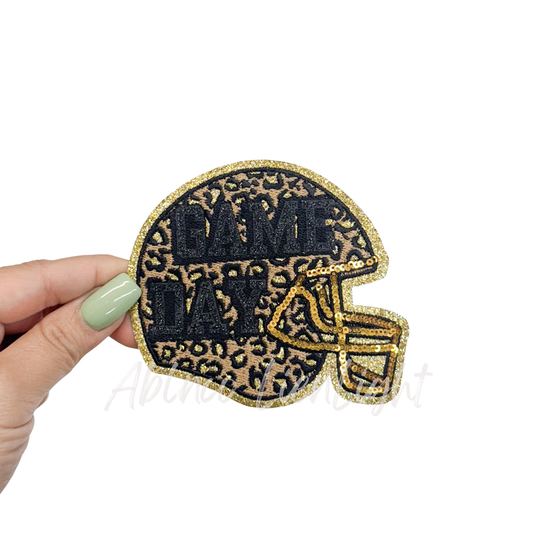 Black Game Day Cheetah Football Helmet Glitter Sequin Patch