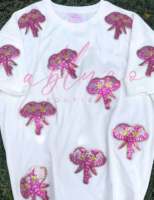 PREPPY PINK MASCOT™ ELEPHANT Sequin Game Day  T-Shirt