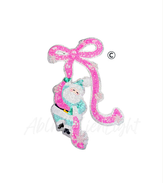 Hanging Bow Santa Sequins Christmas Patch