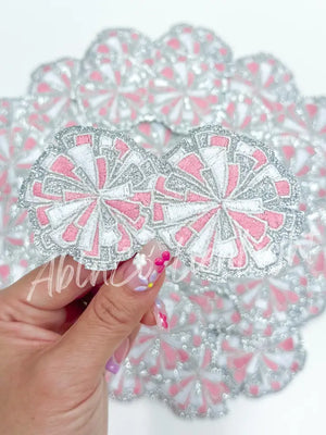 Pink Silver Cheer Pom Pom Embroidery Patch ©️