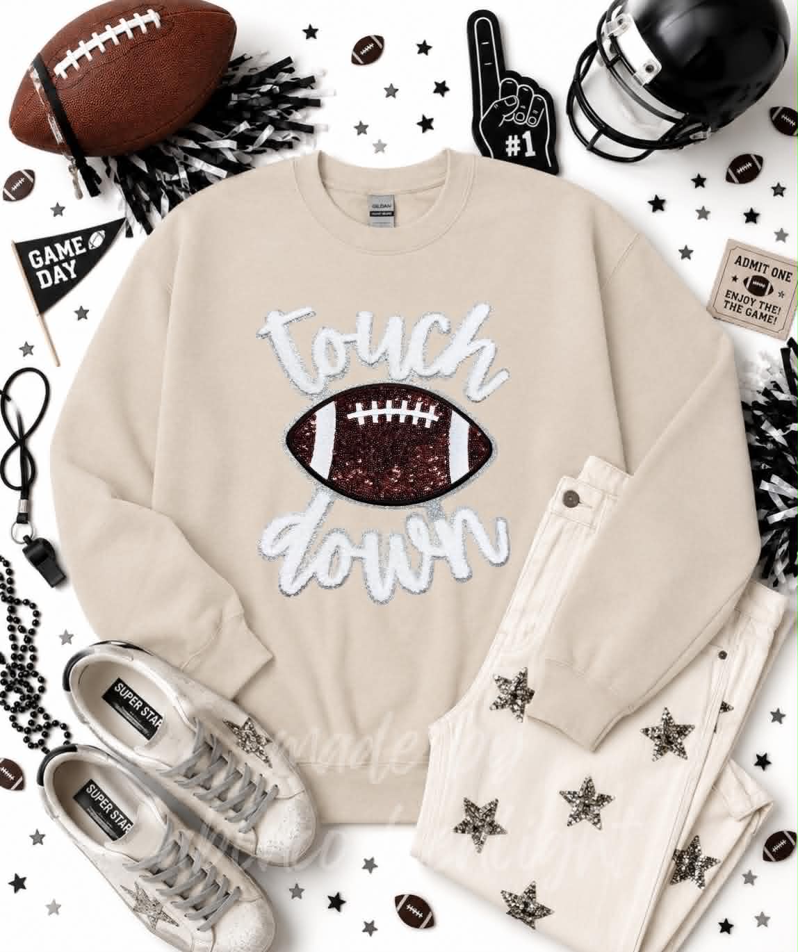 Football Touchdown Chenille Patch Sweatshirt