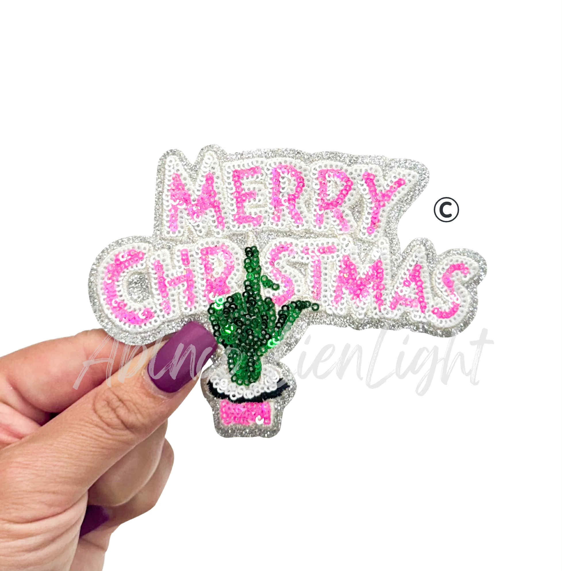 Merry Christmas Grinch Hand Christmas Sequin Patch - Small