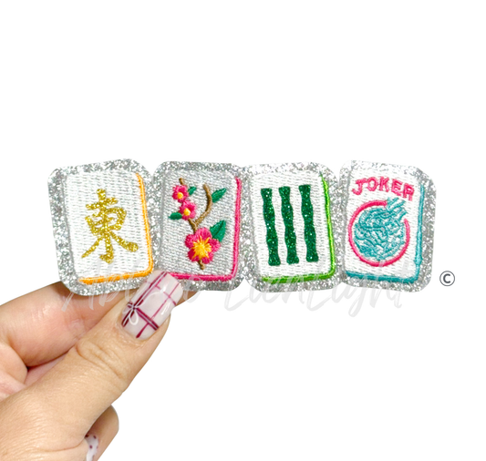 Colorful Mahjong Glitter Game Tiles Embroidery Patch