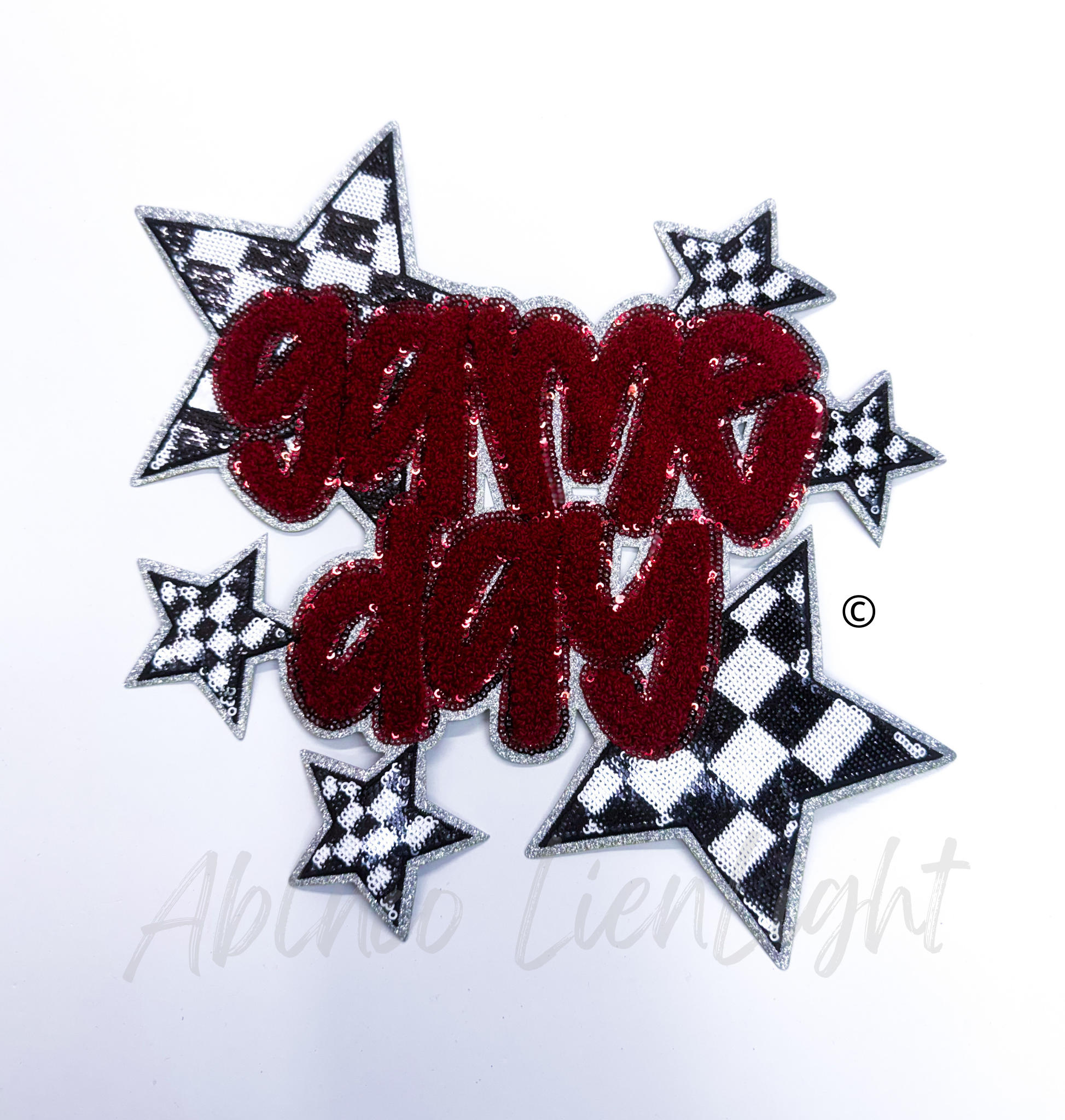 Maroon Game Day Checkered Star Chenille Sequin Patch - Large