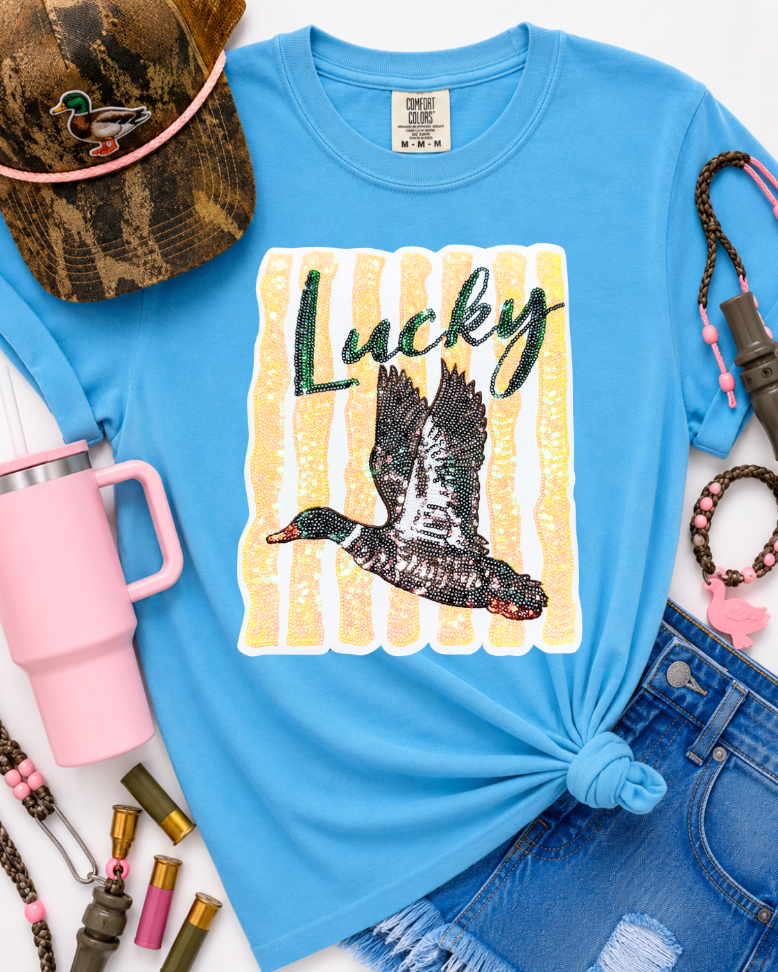 Lucky Duck Summer Sequin Patch Tshirt