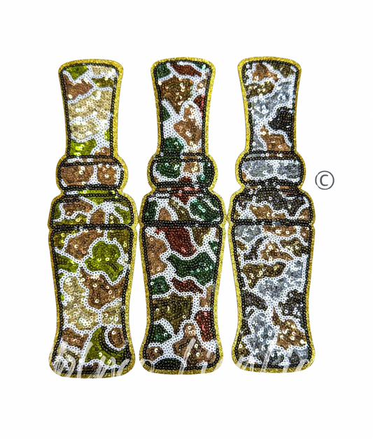 Camo Hunting Duck Call Sequin Patch - Large