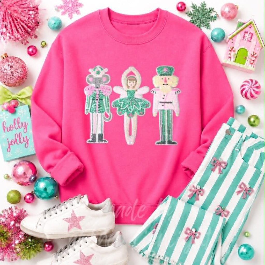Ballet Nutcracker Trio Christmas Sequin Patch Sweatshirt