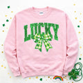 Lucky Green Checkered Bow St Patricks Day Sequin Patch Sweatshirt