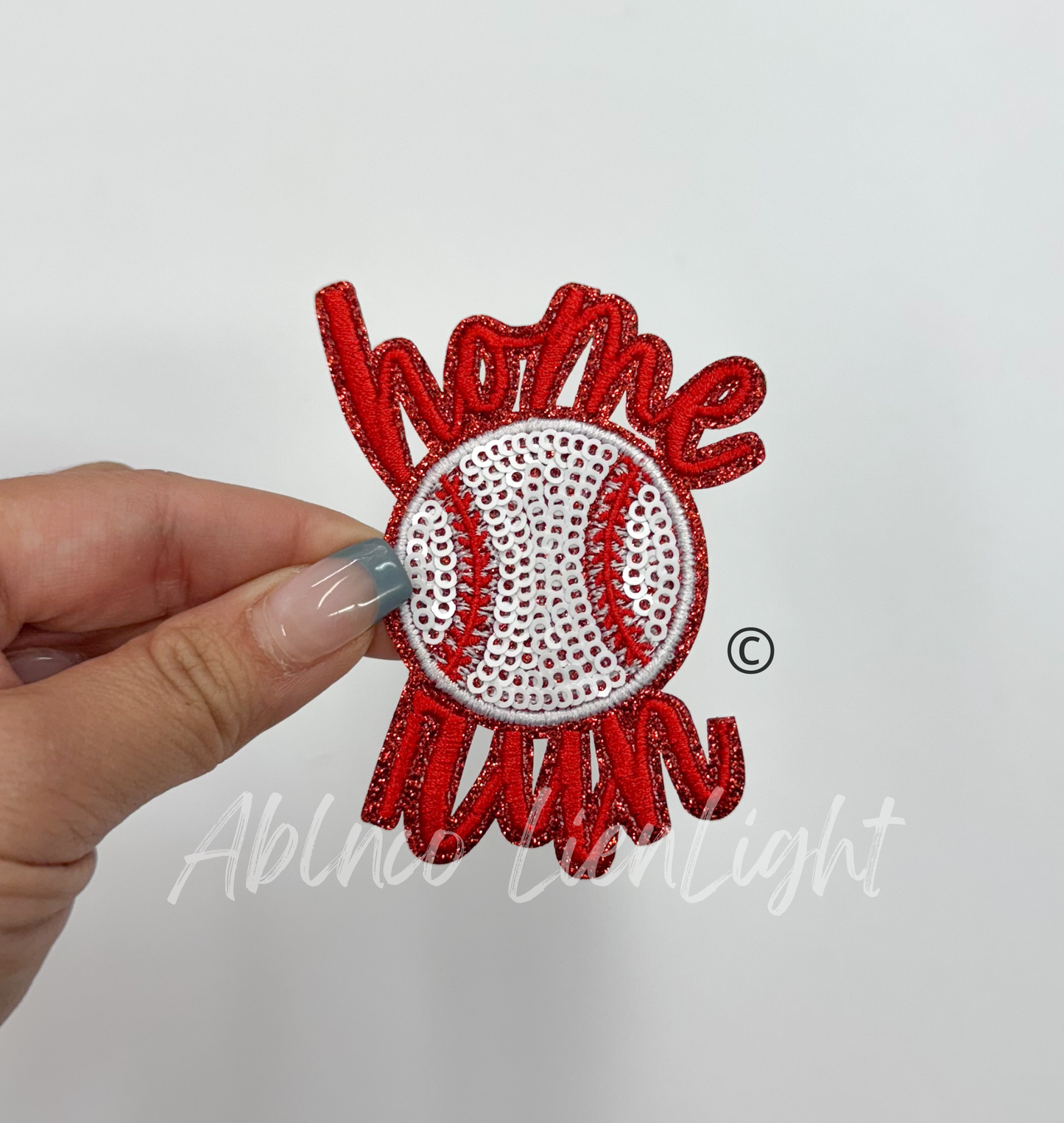 Red Home Run Baseball Sequins Embroidery Patch ©️