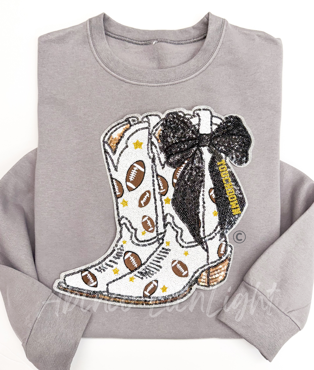 Black Bow Boot Touchdown Football Sequin Patch - Large