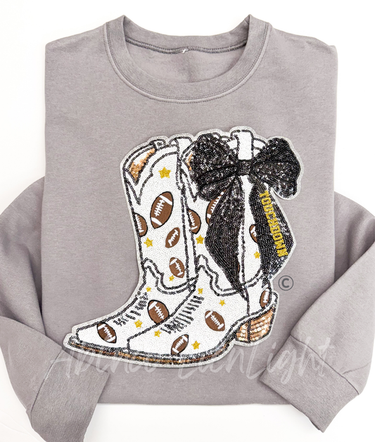 Football Touchdown Sequin Bow Boots Sweatshirt