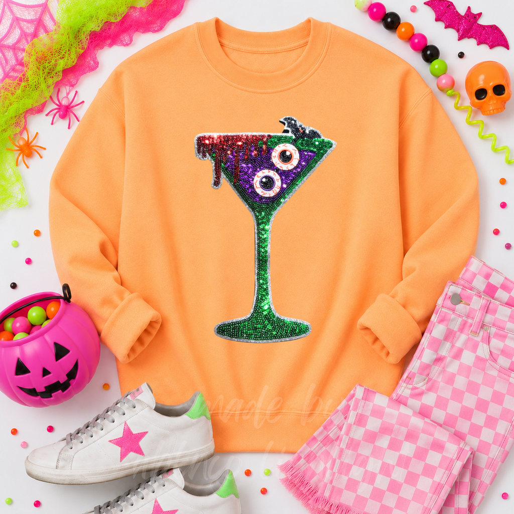 Bloody Eyeballs Martini Halloween Sequin Patch Sweatshirt