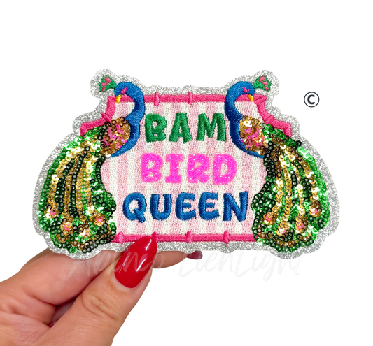 Bam Bird Queen Peacocks Mahjong Sequin Patch - Small