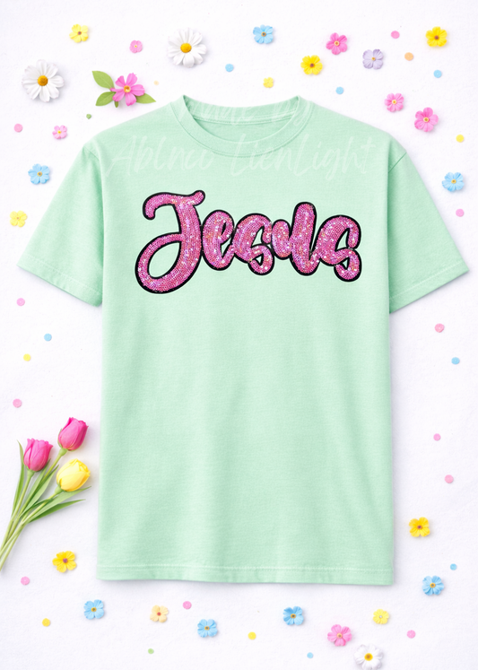 Jesus Easter Faith Sequin Patch Tshirt