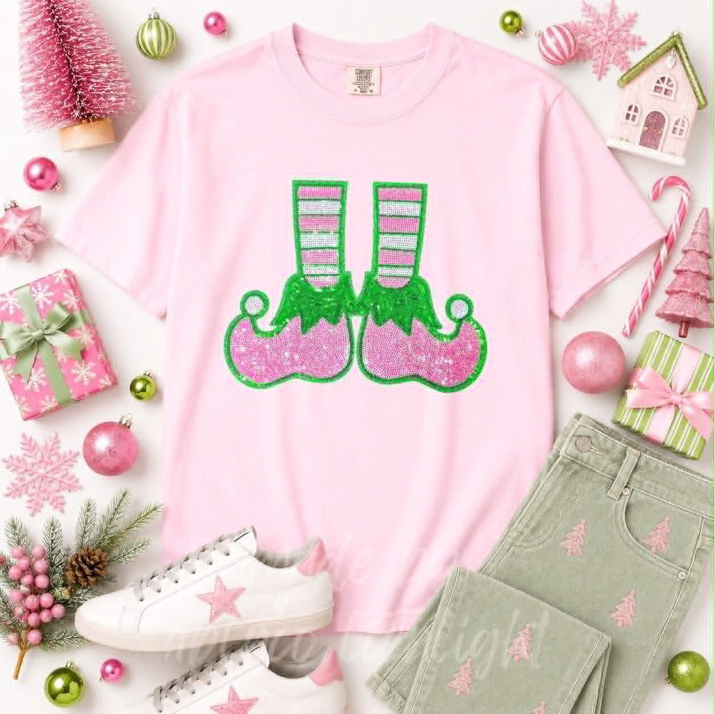 Elf Shoes Christmas Sequin Patch Tshirt