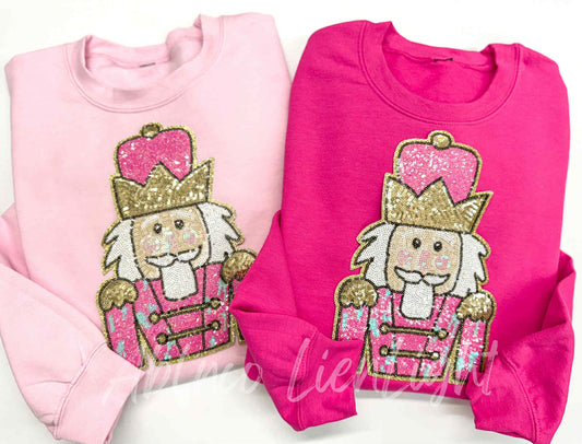 Nutcracker Pink Gold Sequins Christmas Patch Sweatshirt