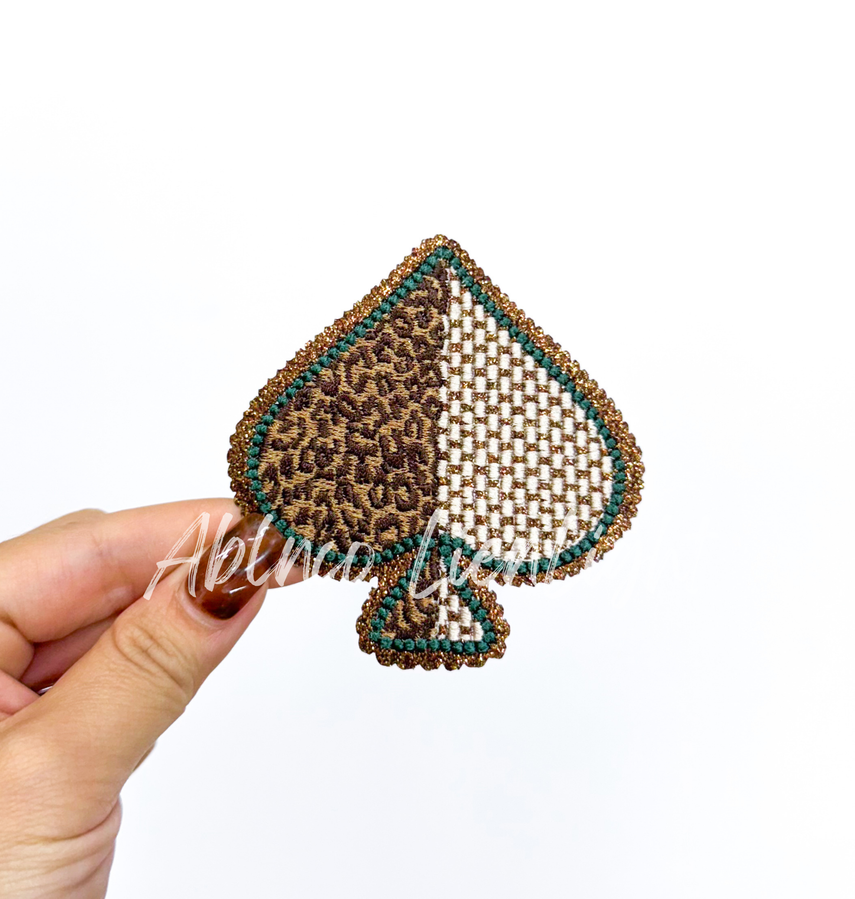 Brown Checkered Cheetah Print Spade Western Glitter Patch