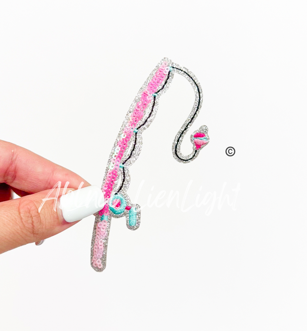 Fishing Rod Pink Sequin Patch