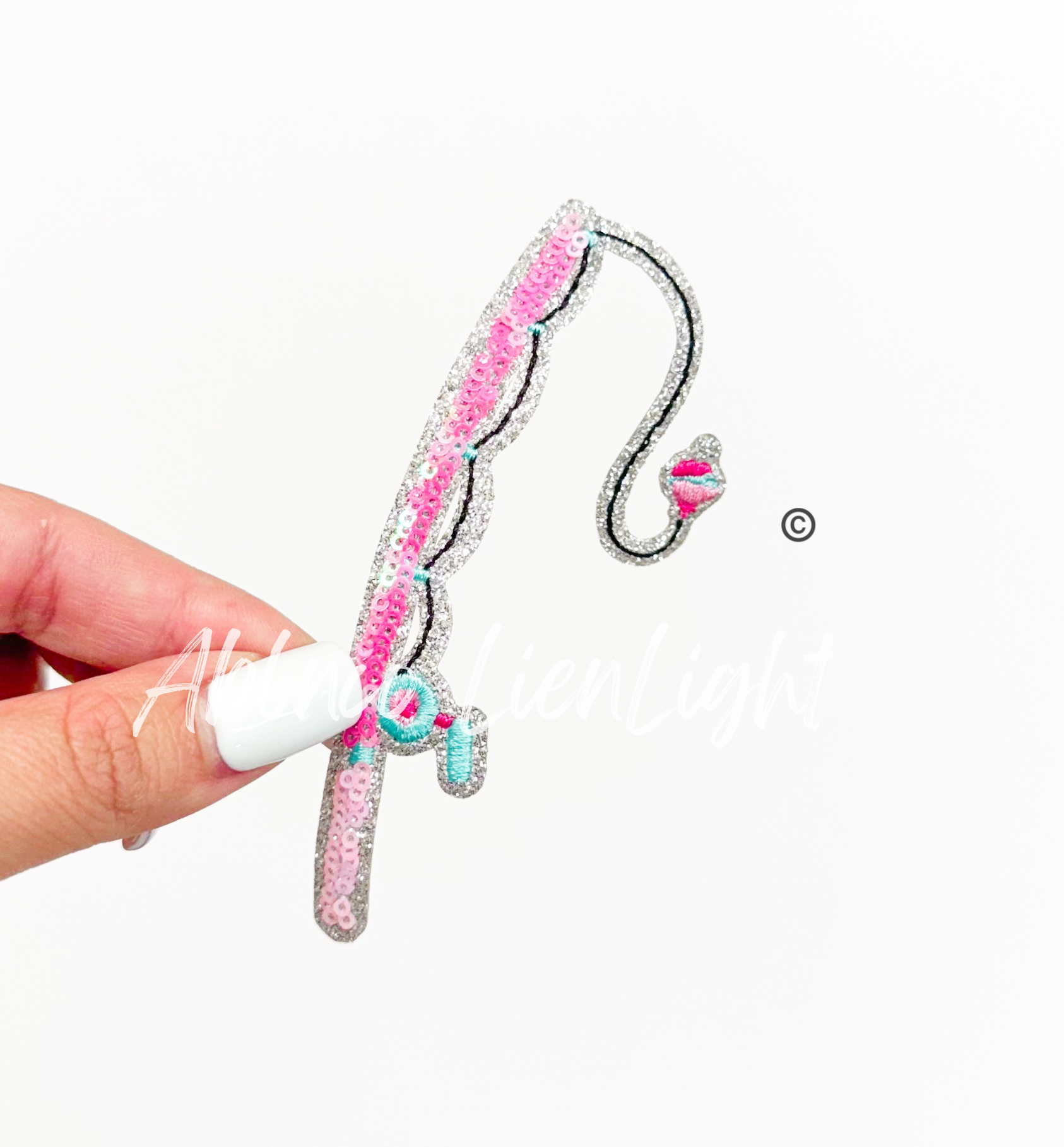Fishing Rod Pink Sequin Patch