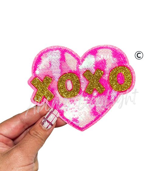 XOXO Pink Ombre Heart Sequins Valentines Day Patch - Small