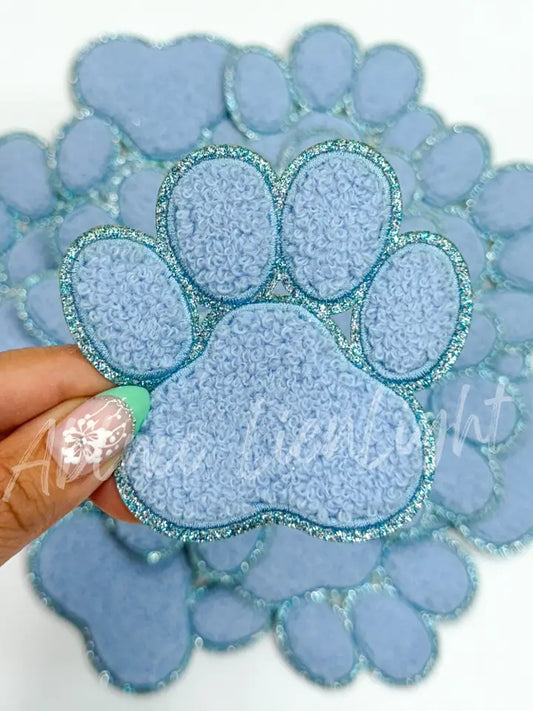 Light Blue Chenille Paw Embroidery Patch