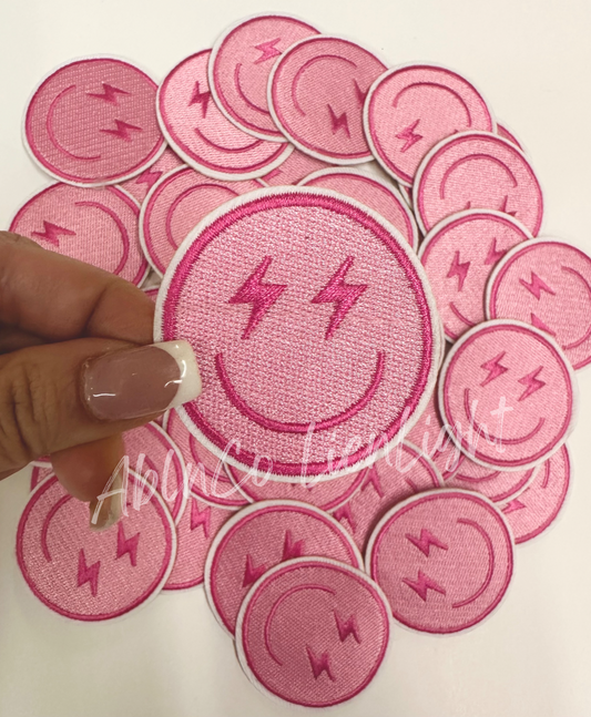 Lighting Bolt Pink Face Embroidery Patch