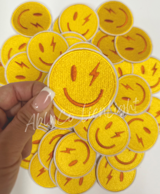 Yellow lightning bolt face Embroidery Patch