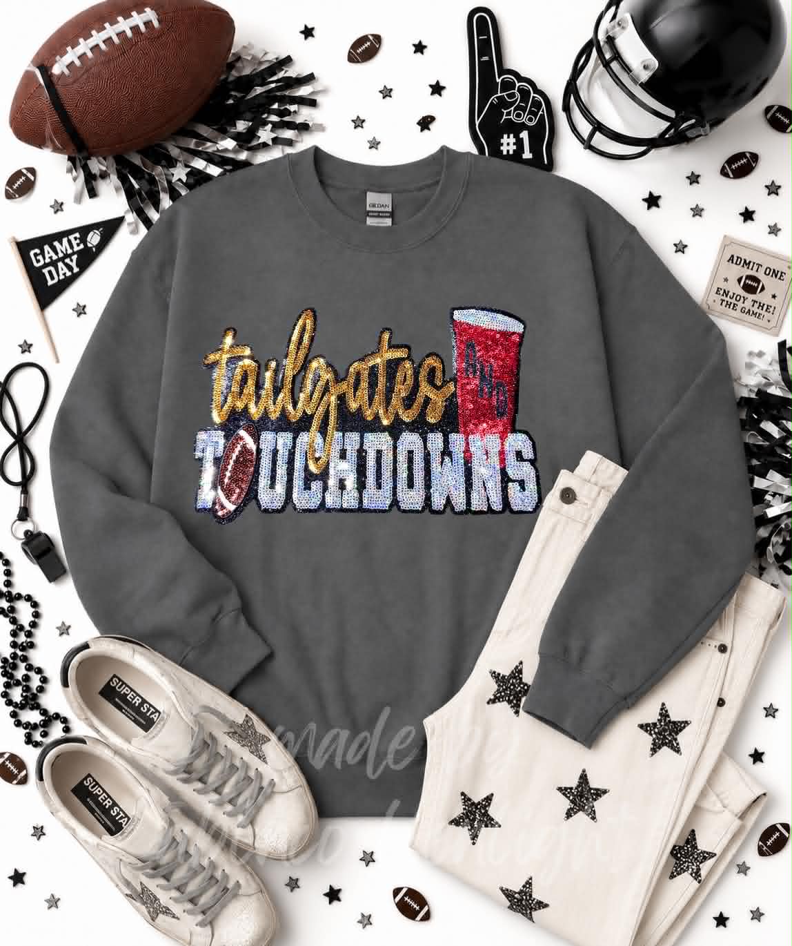 Tailgates and Touchdowns Football Sequin Patch Sweatshirt