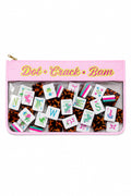 Pink Embroidered Dot Crack Bam Mahjong Tiles Clear Zipper Pouch Bag