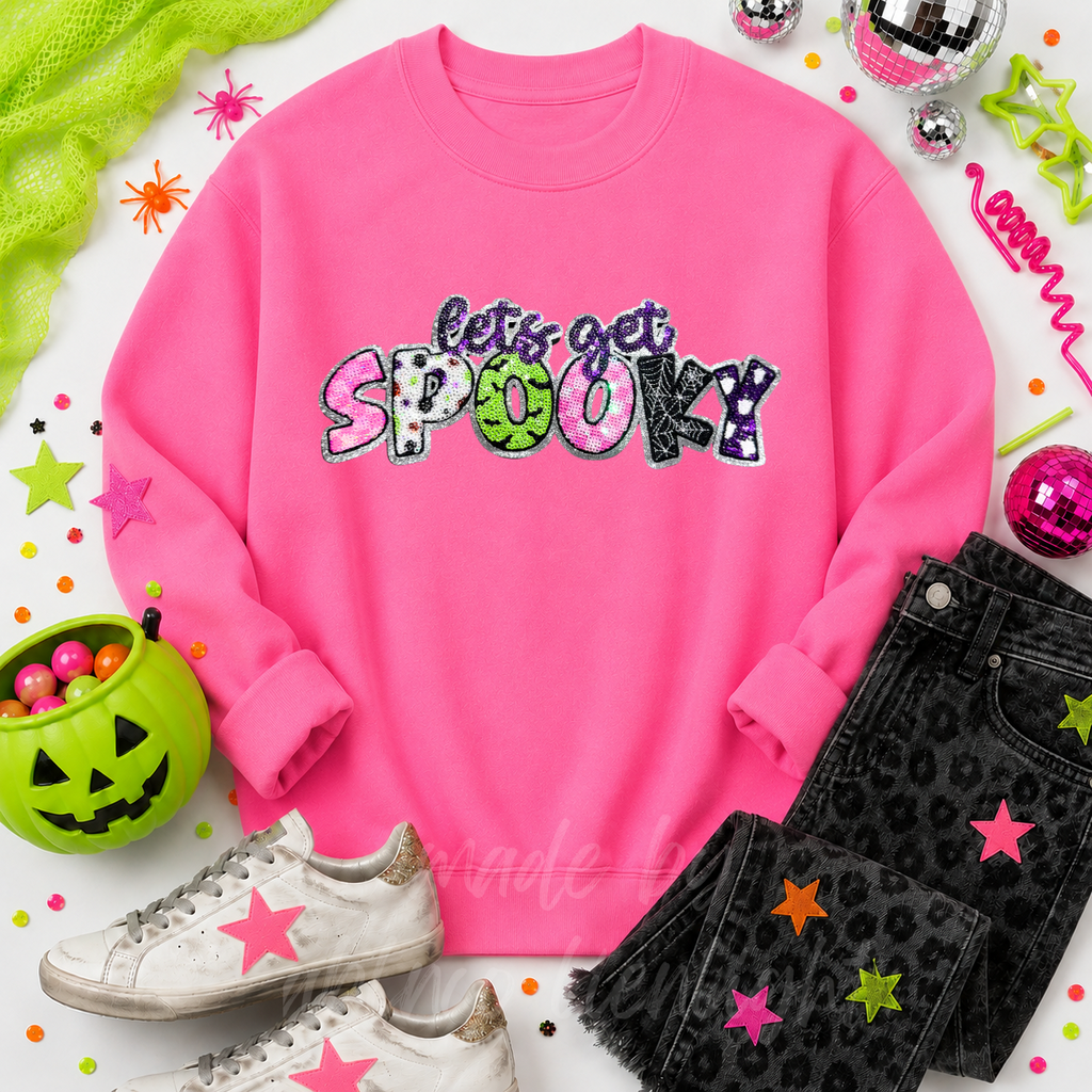 Lets Get Spooky Halloween Sequin Patch Sweatshirt