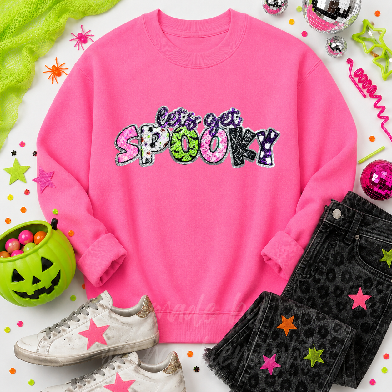 Lets Get Spooky Halloween Sequin Patch Sweatshirt