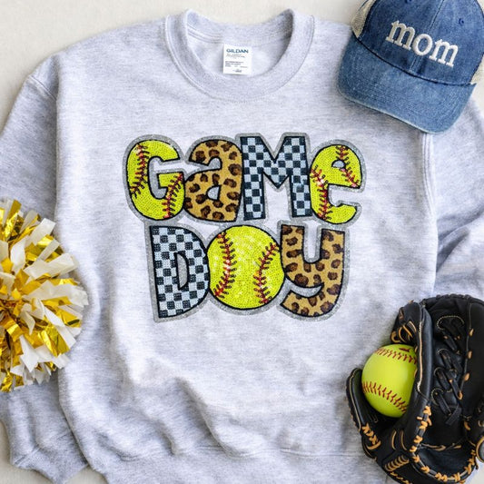 Cheetah Checkered Softball Game Day Sequin Sweatshirt