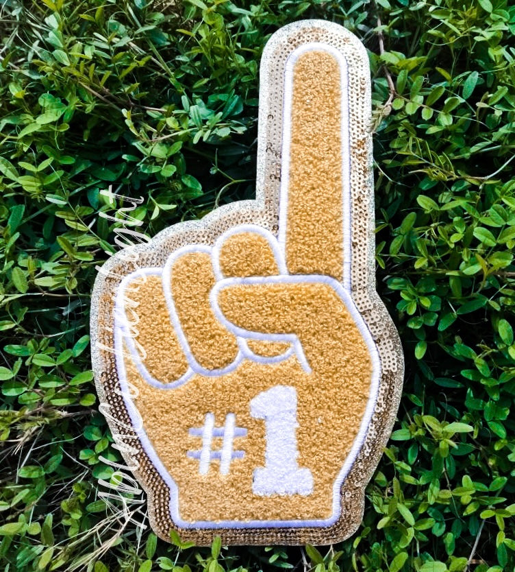 Gold Game Day Foam Finger Chenille Patch - Large