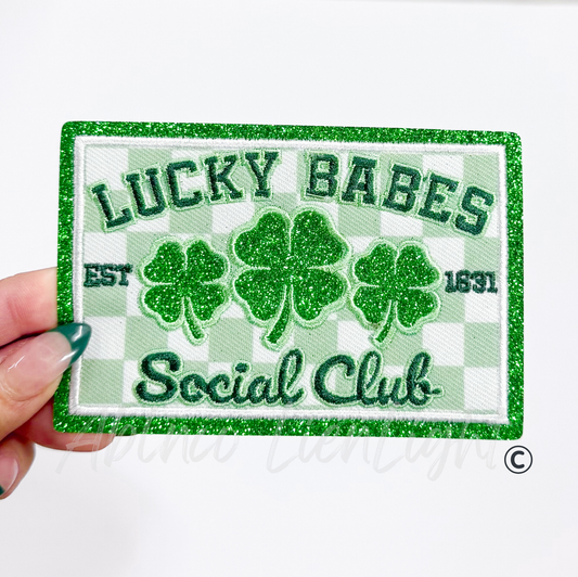 Lucky Babes Social Club St Patricks Day Glitter Embroidery Patch - Small