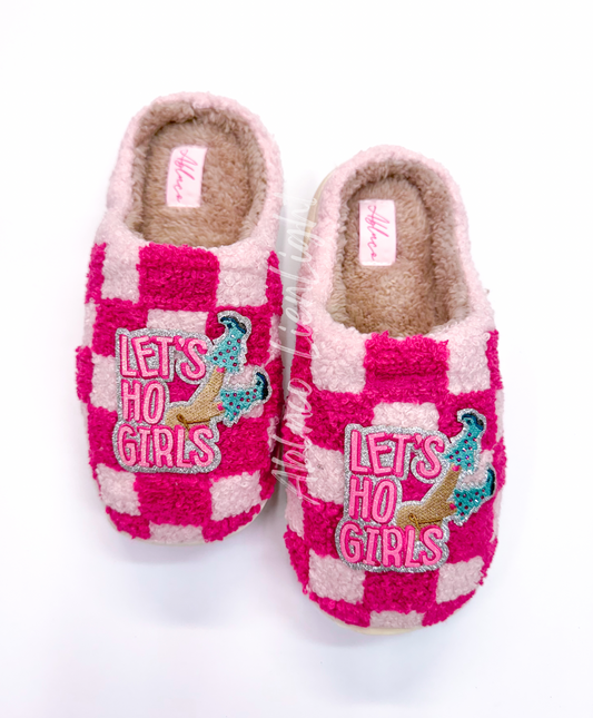 Custom Patch Checkered Hot Pink Slippers